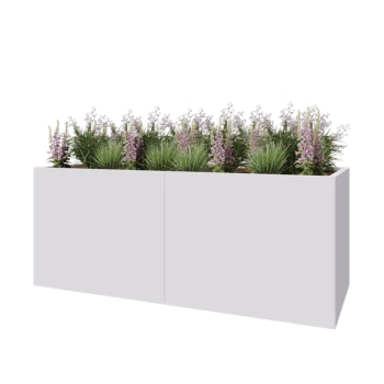 Ocelový květináč XXL - Obdélník - 200 x 80 x 80 cm - RAL9010 matný (bílý) - Se základovou deskou