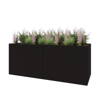Ocelový květináč XXL - Obdélník - 200 x 80 x 80 cm - RAL9005 matný (černý) - Se základovou deskou