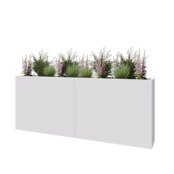 Ocelový květináč XXL - Obdélník - 200 x 30 x 80 cm - RAL9010 matný (bílý) - Se základovou deskou