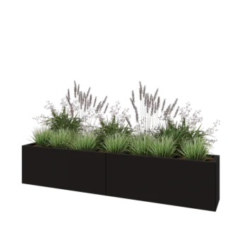 Ocelový květináč XXL - Obdélník - 200 x 30 x 40 cm - RAL9005 matný (černý) - Se základovou deskou