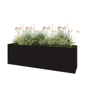 Ocelový květináč XXL - Obdélník - 200 x 50 x 60 cm - RAL9005 matný (černý) - Se základovou deskou