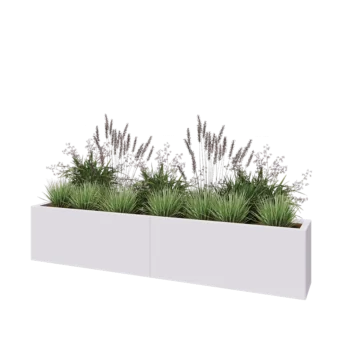 Ocelový květináč XXL - Obdélník - 200 x 30 x 40 cm - RAL9010 matný (bílý) - Se základovou deskou
