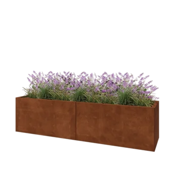 Květináč z cortenové oceli XXL - Obdélník - 200 x 50 x 50 cm - Se základovou deskou