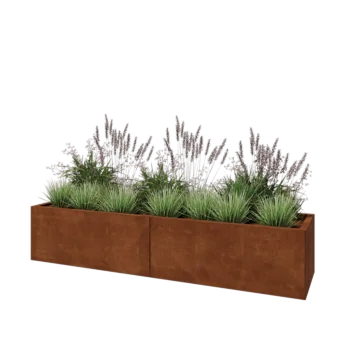 Květináč z cortenové oceli XXL - Obdélník - 200 x 50 x 40 cm - Se základovou deskou