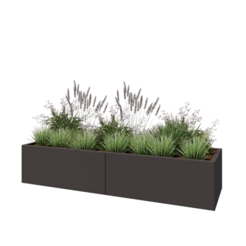 Ocelový květináč XXL - Obdélník - 200 x 60 x 40 cm - RAL7016 matný (antracitově šedá) - Se základovou deskou