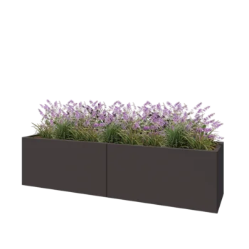 Ocelový květináč XXL - Obdélník - 200 x 50 x 50 cm - RAL7016 matný (antracitově šedá) - Se základovou deskou