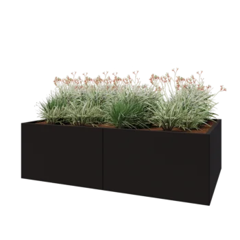 Ocelový květináč XXL - Obdélník - 200 x 120 x 60 cm - RAL9005 matný (černý) - Se základovou deskou