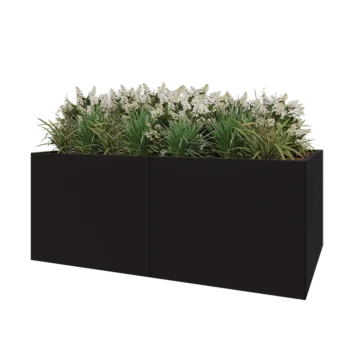 Ocelový květináč XXL - Obdélník - 200 x 120 x 80 cm - RAL9005 matný (černý) - Se základovou deskou