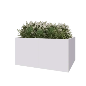 Ocelový květináč XXL - Obdélník - 160 x 120 x 80 cm - RAL9010 matný (bílý) - Se základovou deskou
