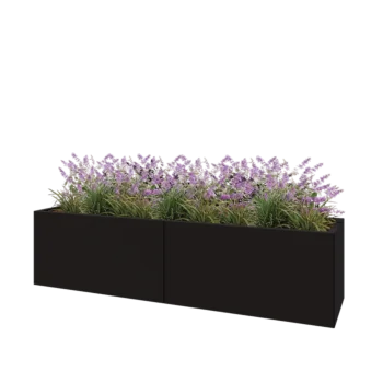 Ocelový květináč XXL - Obdélník - 200 x 50 x 50 cm - RAL9005 matný (černý) - Se základovou deskou
