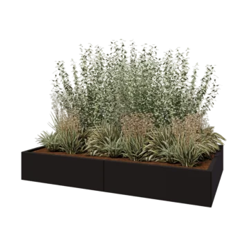 Ocelový květináč XXL - Obdélník - 200 x 120 x 30 cm - RAL9005 matný (černý) - Se základovou deskou