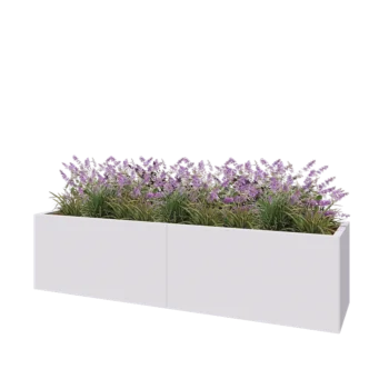 Ocelový květináč XXL - Obdélník - 200 x 50 x 50 cm - RAL9010 matný (bílý) - Se základovou deskou