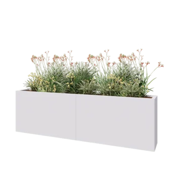 Ocelový květináč XXL - Obdélník - 200 x 30 x 60 cm - RAL9010 matný (bílý) - Se základovou deskou