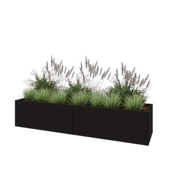 Ocelový květináč XXL - Obdélník - 200 x 50 x 40 cm - RAL9005 matný (černý) - Se základovou deskou
