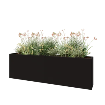 Ocelový květináč XXL - Obdélník - 200 x 30 x 60 cm - RAL9005 matný (černý) - Bez základové desky