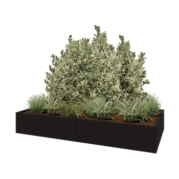 Ocelový květináč XXL - Obdélník - 200 x 100 x 30 cm - RAL9005 matný (černý) - Se základovou deskou