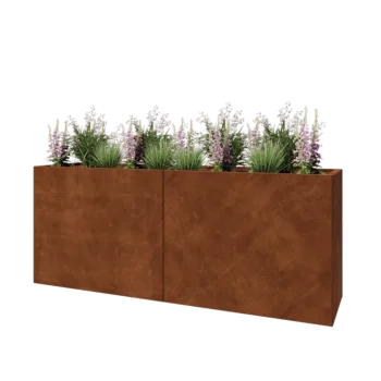 Květináč z cortenové oceli XXL - Obdélník - 200 x 50 x 80 cm - Se základovou deskou