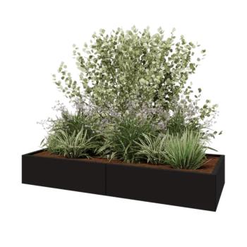 Ocelový květináč XXL - Obdélník - 200 x 80 x 30 cm - RAL9005 matný (černý) - Se základovou deskou