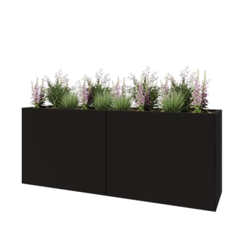 Ocelový květináč XXL - Obdélník - 200 x 50 x 80 cm - RAL9005 matný (černý) - Se základovou deskou