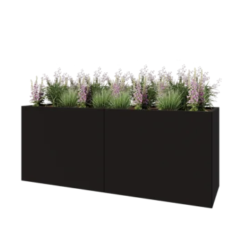 Ocelový květináč XXL - Obdélník - 200 x 60 x 80 cm - RAL9005 matný (černý) - Se základovou deskou