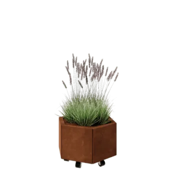 Květináč z cortenové oceli - Šestiúhelník - 59,3 x 52 x 30 cm - Se základovou deskou - S kolečky