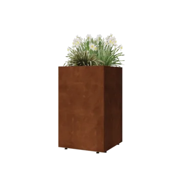 Květináč z cortenové oceli - Čtverec - 50 x 50 x 80 cm - Se základovou deskou - S nohami