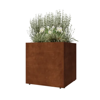 Květináč z cortenové oceli - Čtverec - 80 x 80 x 80 cm - Se základovou deskou - S nohami