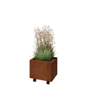 Květináč z cortenové oceli - Obdélník - 40 x 30 x 30 cm - Se základovou deskou - S kolečky