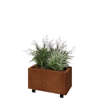Květináč z cortenové oceli - Obdélník - 60 x 30 x 30 cm - Se základovou deskou - S kolečky