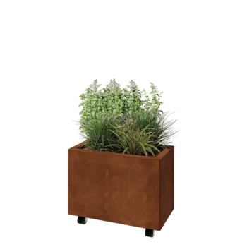 Květináč z cortenové oceli - Obdélník - 60 x 30 x 40 cm - Se základovou deskou - S kolečky