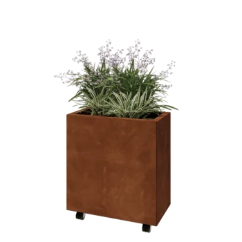 Květináč z cortenové oceli - Obdélník - 60 x 30 x 60 cm - Se základovou deskou - S kolečky