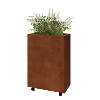 Květináč z cortenové oceli - Obdélník - 60 x 30 x 80 cm - Se základovou deskou - S kolečky