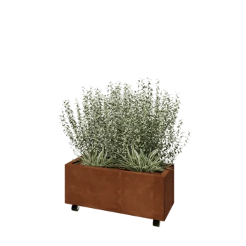 Květináč z cortenové oceli - Obdélník - 80 x 30 x 30 cm - Se základovou deskou - S kolečky