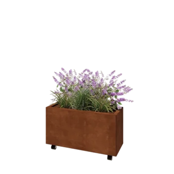 Květináč z cortenové oceli - Obdélník - 80 x 30 x 40 cm - Se základovou deskou - S kolečky