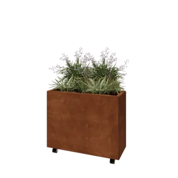 Květináč z cortenové oceli - Obdélník - 80 x 30 x 60 cm - Se základovou deskou - S kolečky