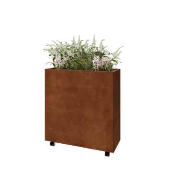 Květináč z cortenové oceli - Obdélník - 80 x 30 x 80 cm - Se základovou deskou - S kolečky