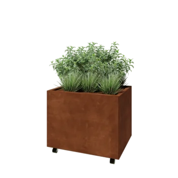 Květináč z cortenové oceli - Obdélník - 80 x 60 x 60 cm - Se základovou deskou - S kolečky