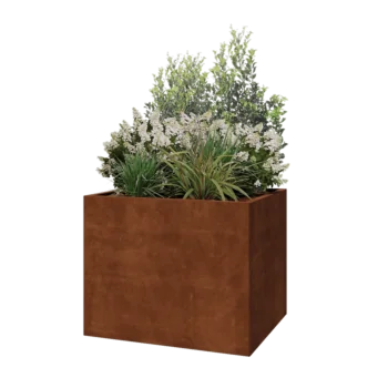 Květináč z cortenové oceli - Obdélník - 100 x 80 x 80 cm - Se základovou deskou