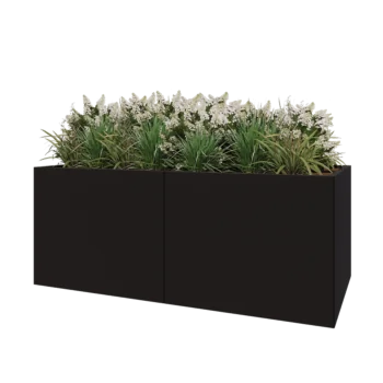 Ocelový květináč XXL - Obdélník - 200 x 100 x 80 cm - RAL9005 matný (černý) - Se základovou deskou