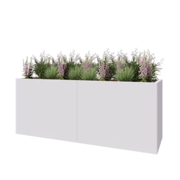 Ocelový květináč XXL - Obdélník - 200 x 60 x 80 cm - RAL9010 matný (bílý) - Se základovou deskou