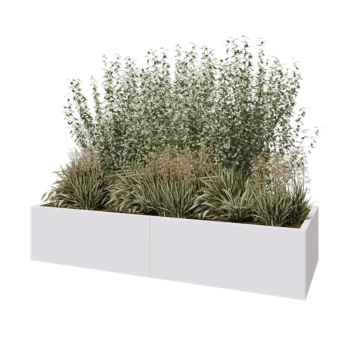 Ocelový květináč XXL - Obdélník - 200 x 80 x 40 cm - RAL9010 matný (bílý) - Se základovou deskou