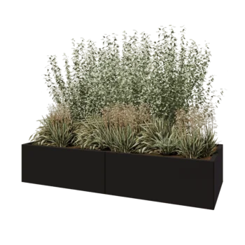 Ocelový květináč XXL - Obdélník - 200 x 80 x 40 cm - RAL9005 matný (černý) - Se základovou deskou