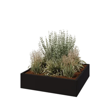 Ocelový květináč - Čtverec - 120 x 120 x 30 cm - RAL9005 matný (černý) - Bez základové desky