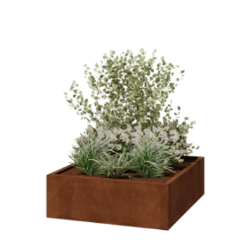 Květináč z cortenové oceli - Čtverec - 120 x 120 x 40 cm - Svařovaný - Se základovou deskou