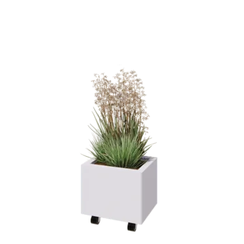 Ocelový květináč - Obdélník - 40 x 30 x 30 cm - RAL9010 matný (bílý) - Se základovou deskou - S kolečky