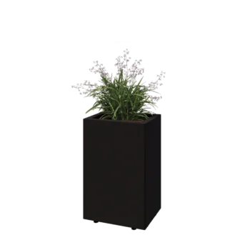 Ocelový květináč - Obdélník - 40 x 30 x 60 cm - RAL9005 matný (černý) - Se základovou deskou - S nohami