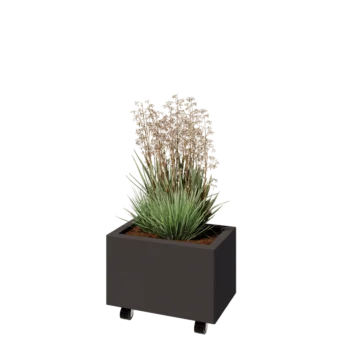 Ocelový květináč - Obdélník - 50 x 30 x 30 cm - jiná barva RAL - Se základovou deskou - S kolečky