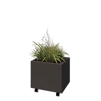 Ocelový květináč - Obdélník - 50 x 40 x 40 cm - jiná barva RAL - Se základovou deskou - S kolečky