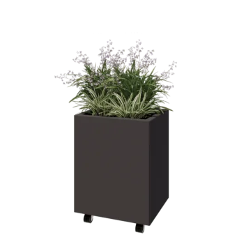 Ocelový květináč - Obdélník - 50 x 40 x 60 cm - jiná barva RAL - Se základovou deskou - S kolečky