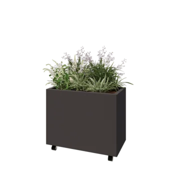 Ocelový květináč - Obdélník - 80 x 40 x 60 cm - jiná barva RAL - Se základovou deskou - S kolečky